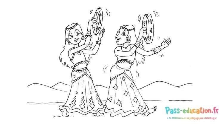 Coloriage Danseuses indiennes à imprimer et colorier