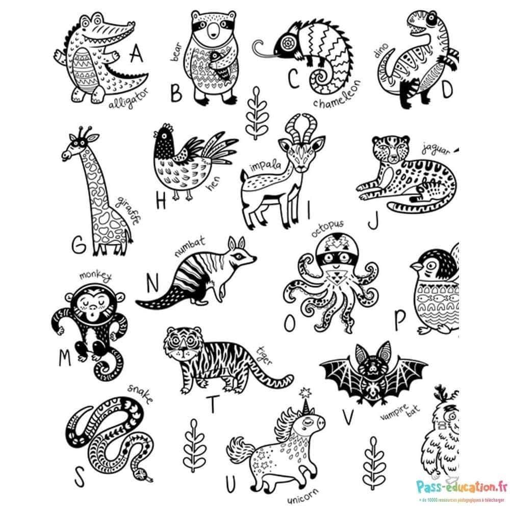 Coloriage Alphabet Animalier à imprimer et colorier