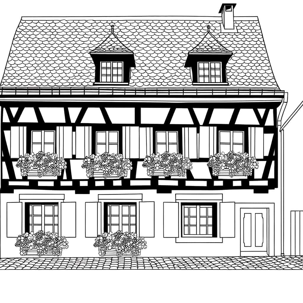 Coloriage Maison alsacienne à imprimer et colorier