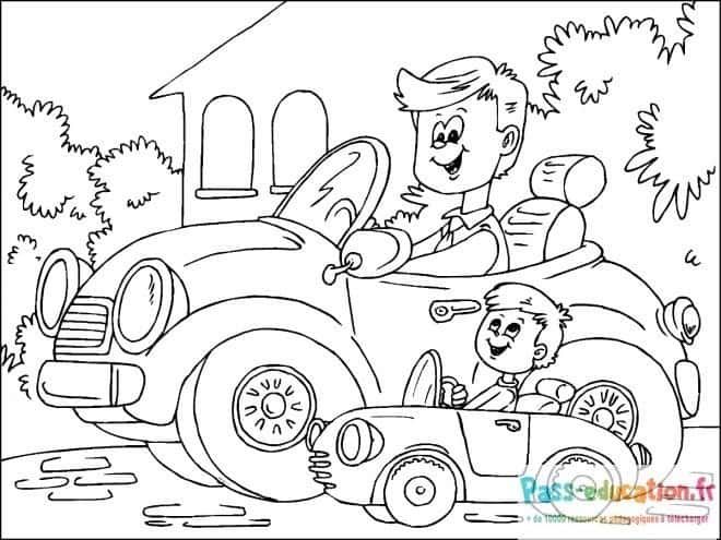Coloriage Papa et enfant en voiture à imprimer et colorier