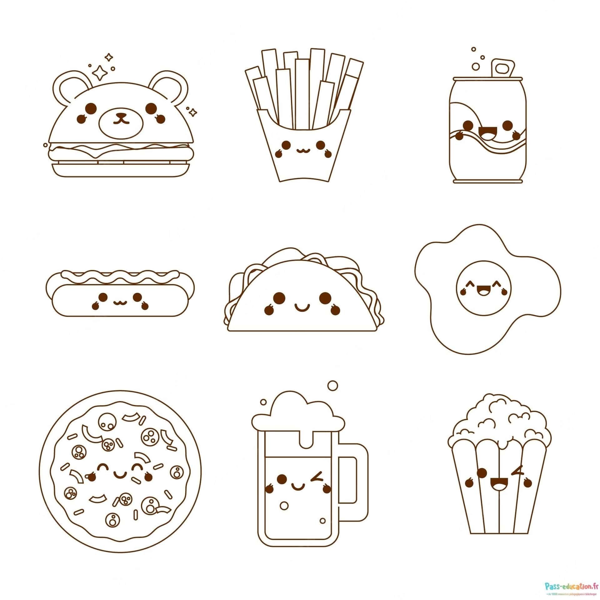 Coloriage Nourriture Kawaii à imprimer et colorier