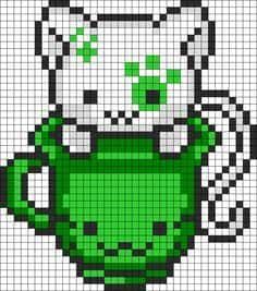 Coloriage Chat Vert Tasse à imprimer et colorier