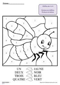 Coloriage Abeille numérotée à imprimer et colorier