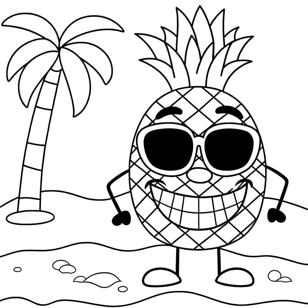 Coloriage Ananas à la plage à imprimer et colorier