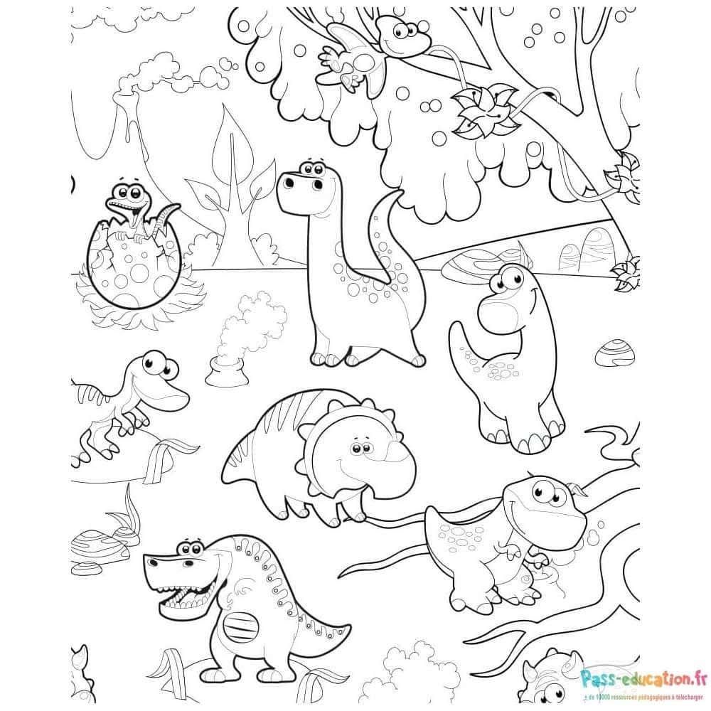 Coloriage Jungle de dinosaures à imprimer et colorier