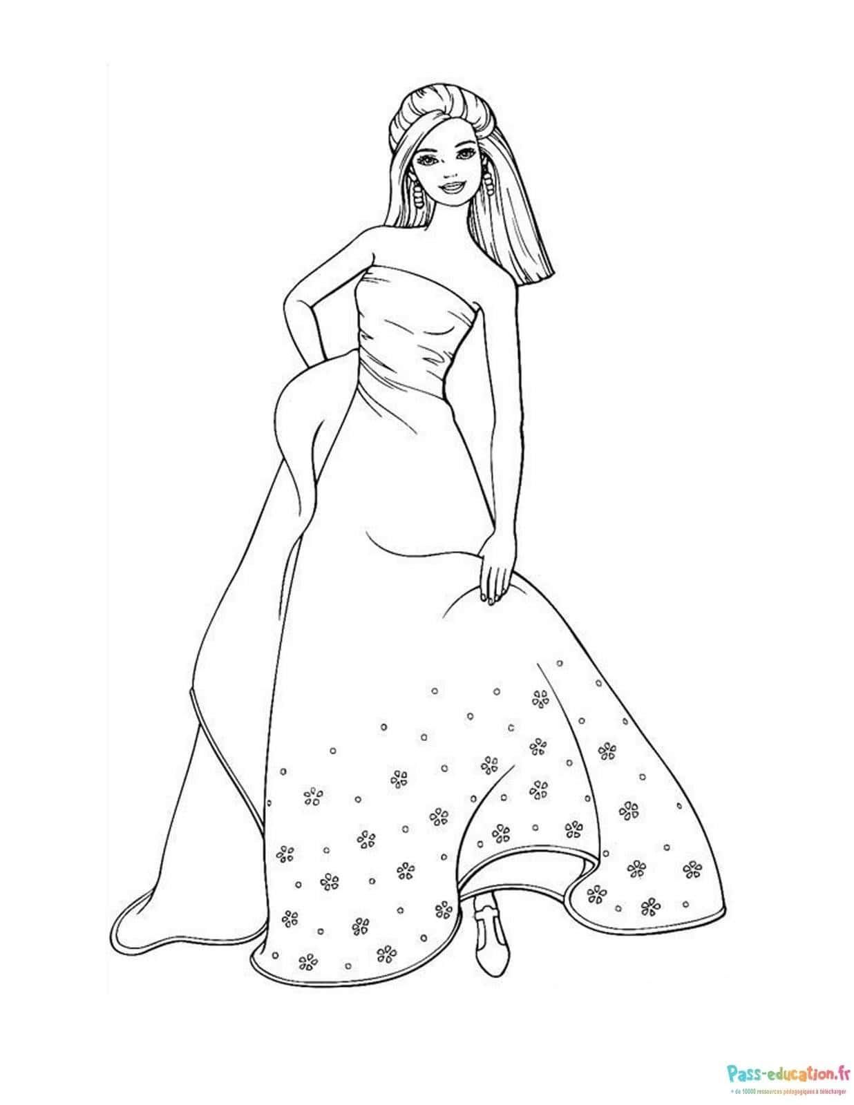 Coloriage Jeune fille en robe à imprimer et colorier