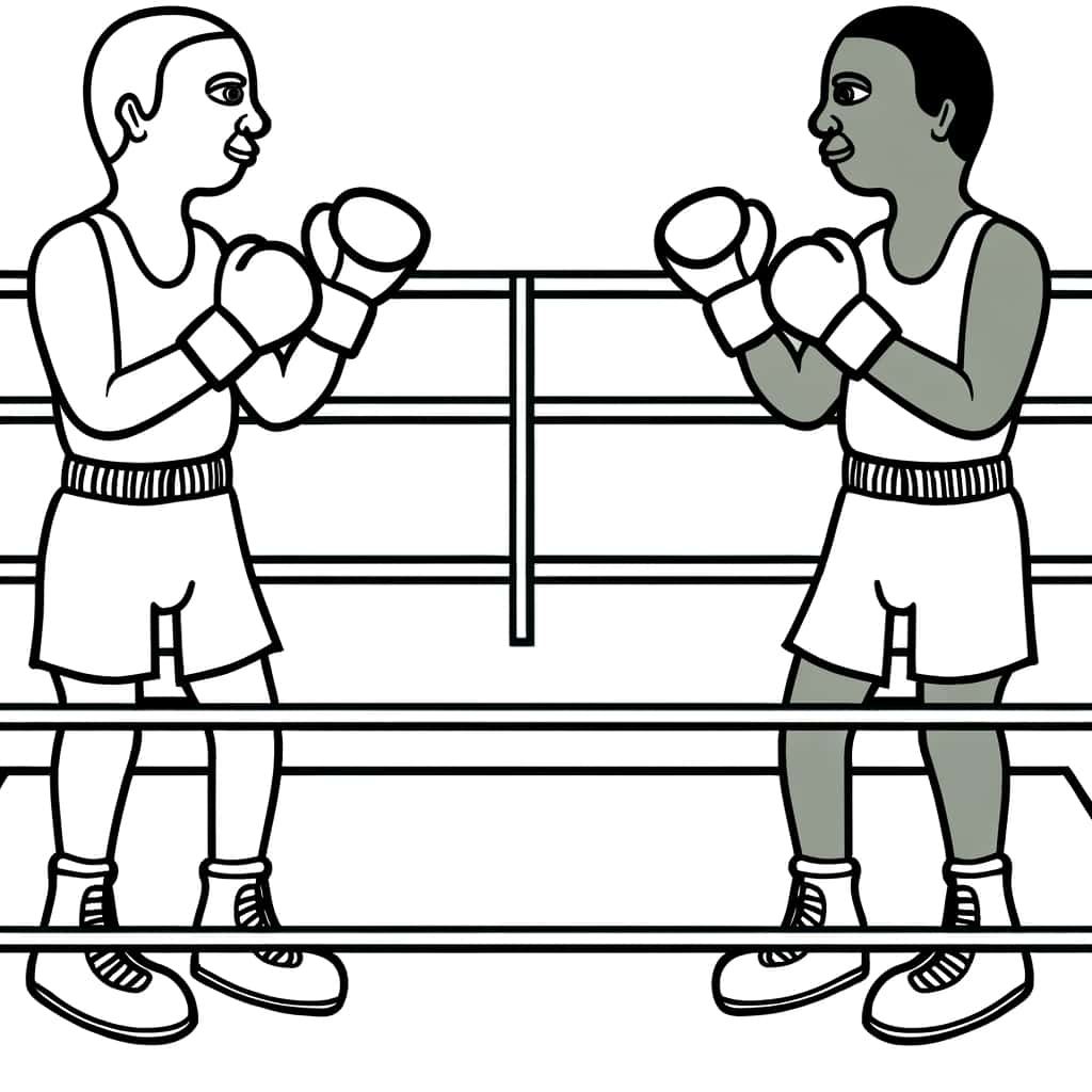 Coloriage Boxeurs en duel à imprimer et colorier