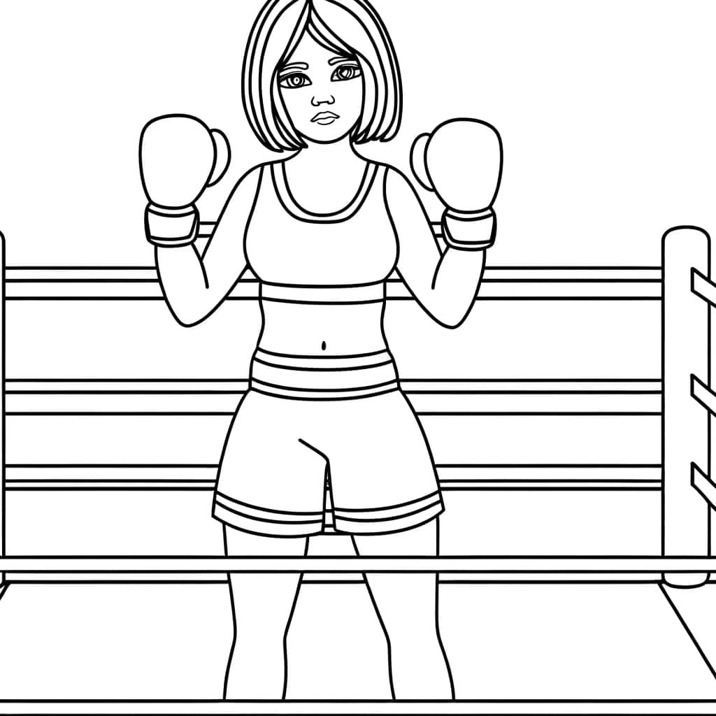 Coloriage Boxeuse prête au combat à imprimer et colorier