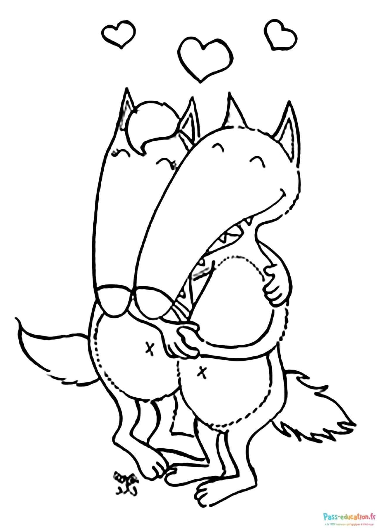 Coloriage Amis dinosaures câlins à imprimer et colorier