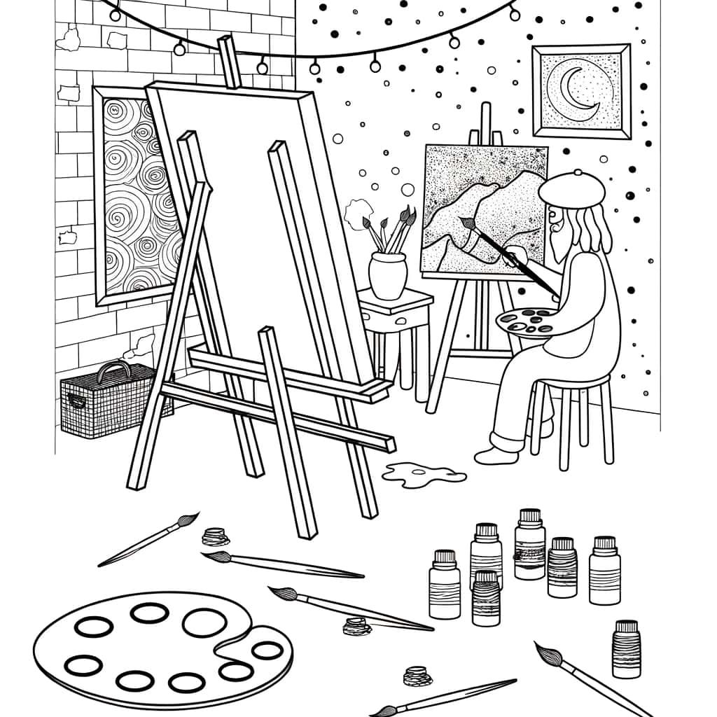 Coloriage Artiste peignant à imprimer et colorier