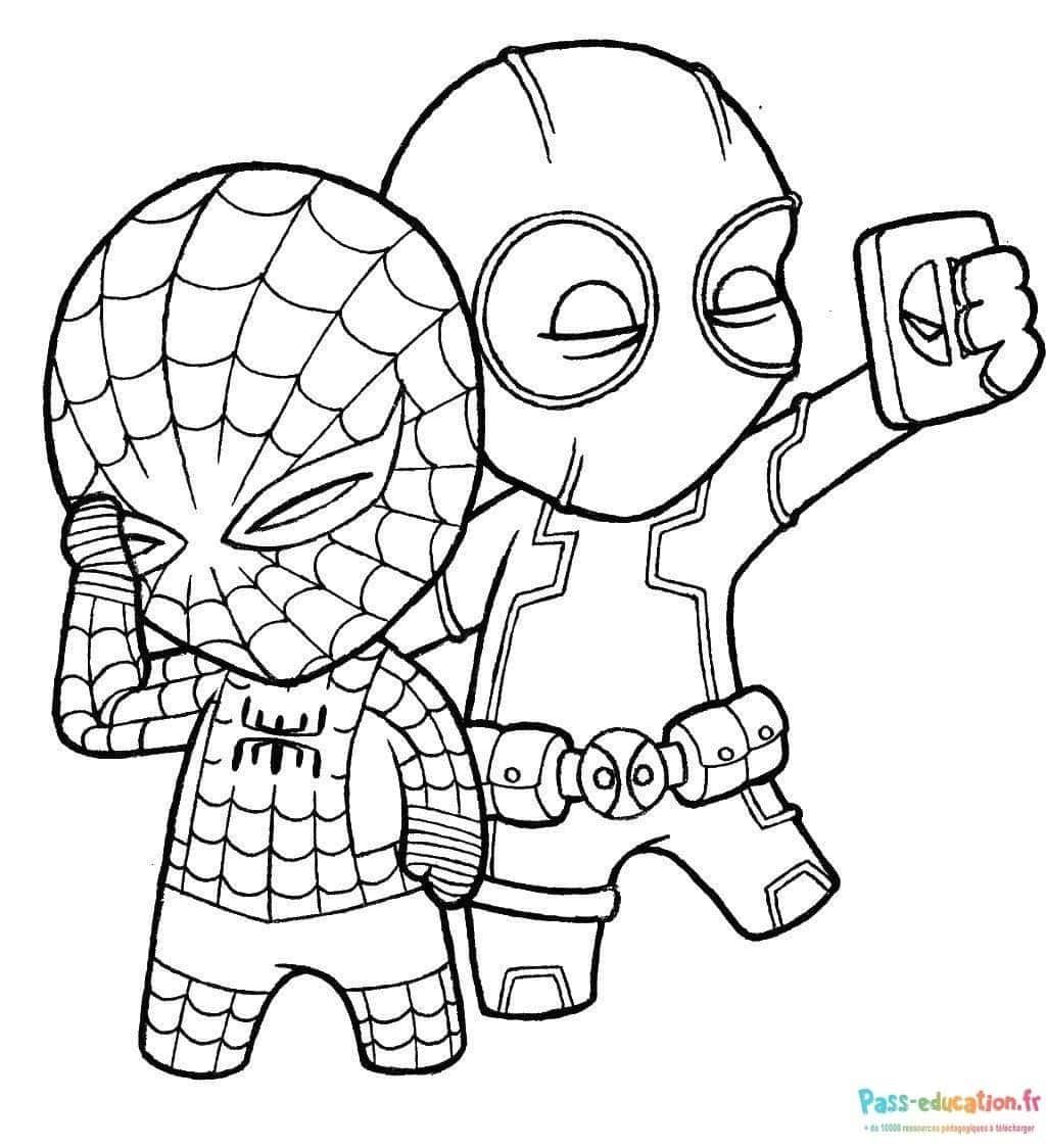 Coloriage Deadpool et Spiderman à imprimer et colorier