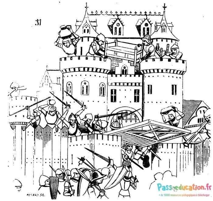 Coloriage Siège de château fort à imprimer et colorier