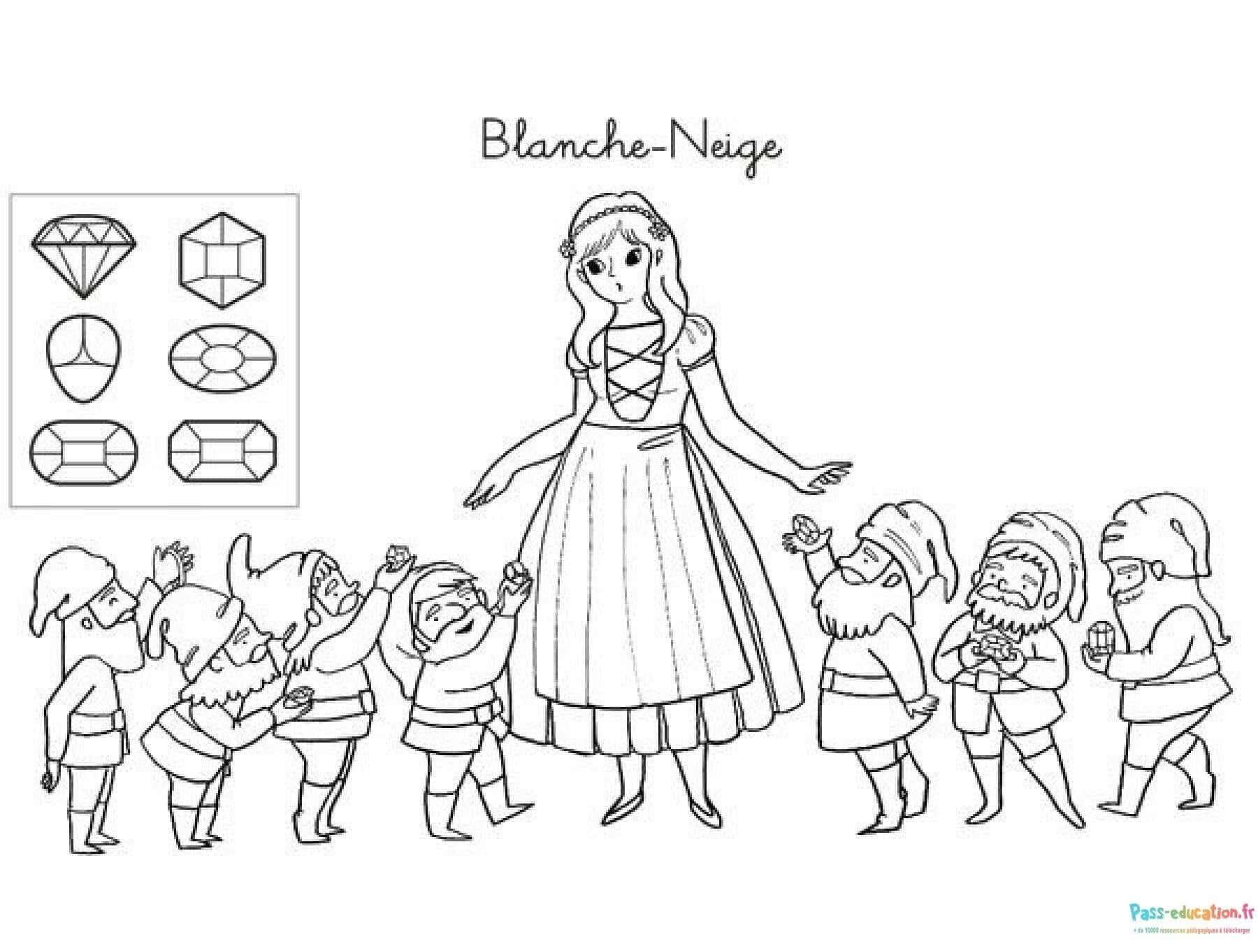 Coloriage Blanche-Neige et nains à imprimer et colorier