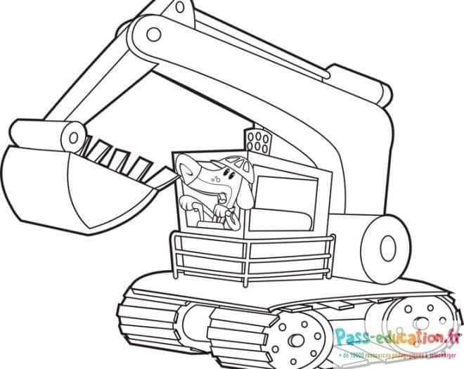 Coloriage Excavatrice avec dinosaure à imprimer et colorier