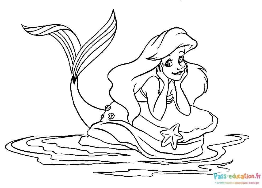 Coloriage Sirène contemplative à imprimer et colorier