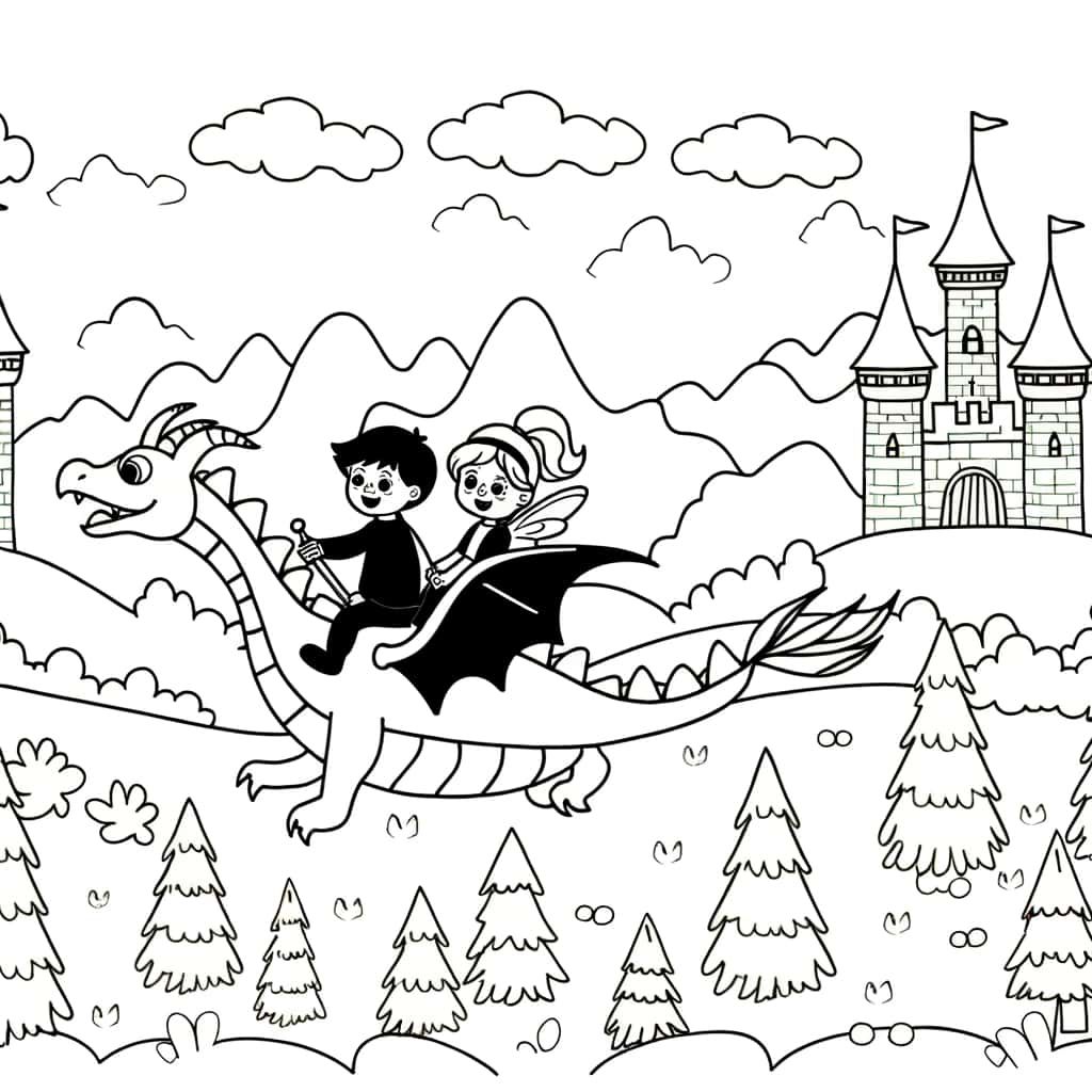 Coloriage Aventure dragon volant à imprimer et colorier