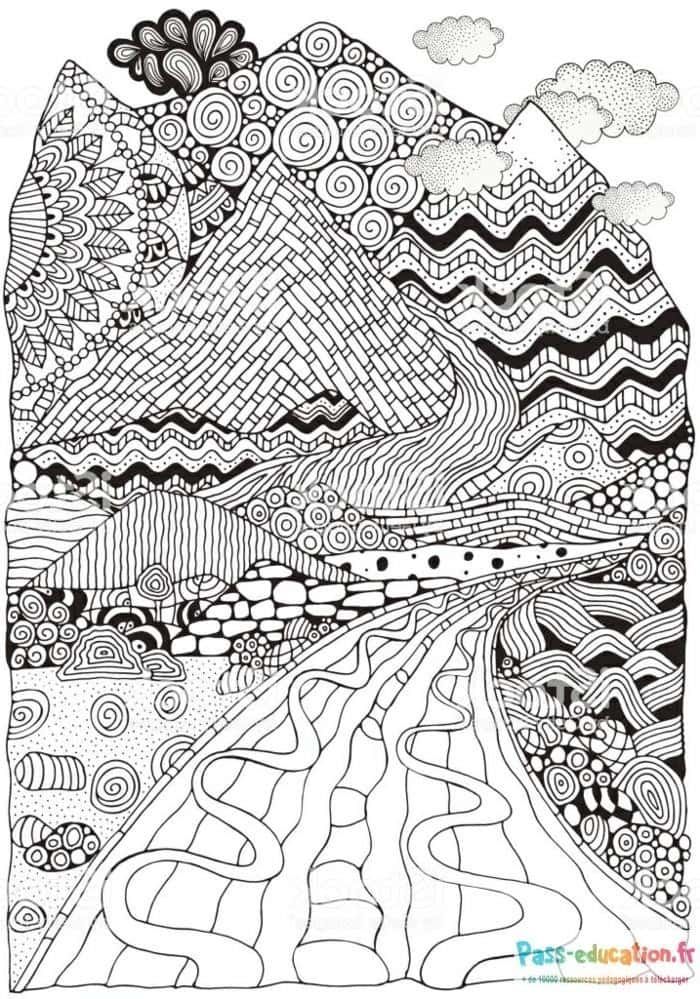 Coloriage Paysage abstrait à imprimer et colorier