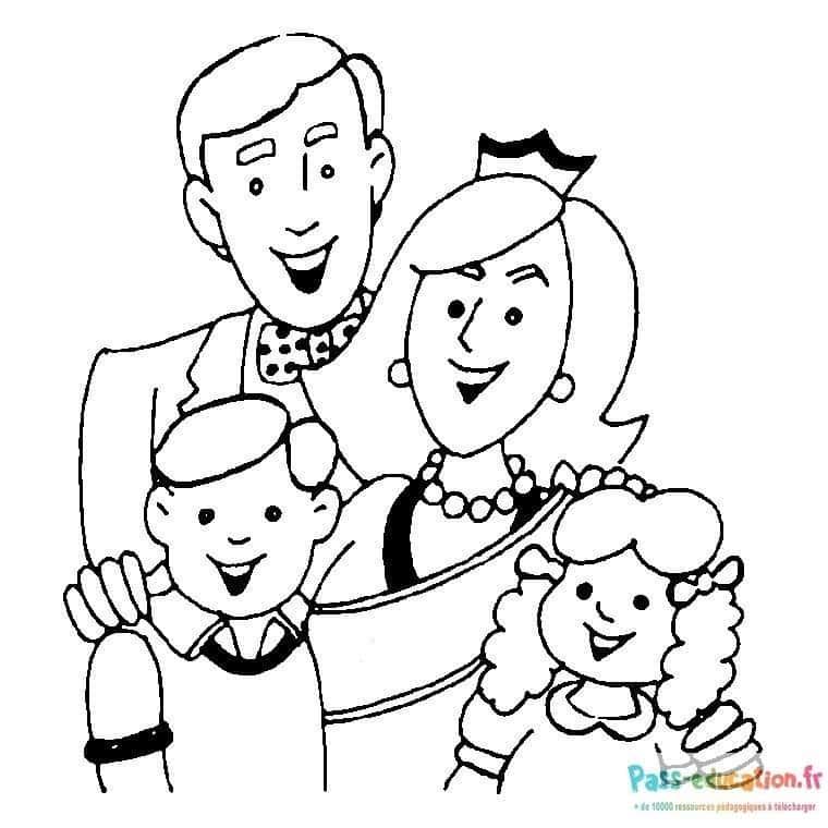 Coloriage Famille heureuse à imprimer et colorier