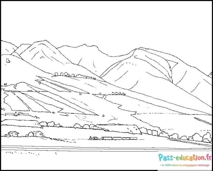 Coloriage Paysage montagneux à imprimer et colorier