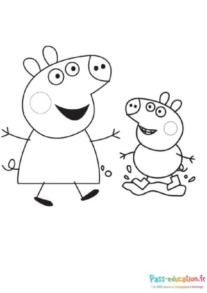 Coloriage Peppa Pig et George à imprimer et colorier