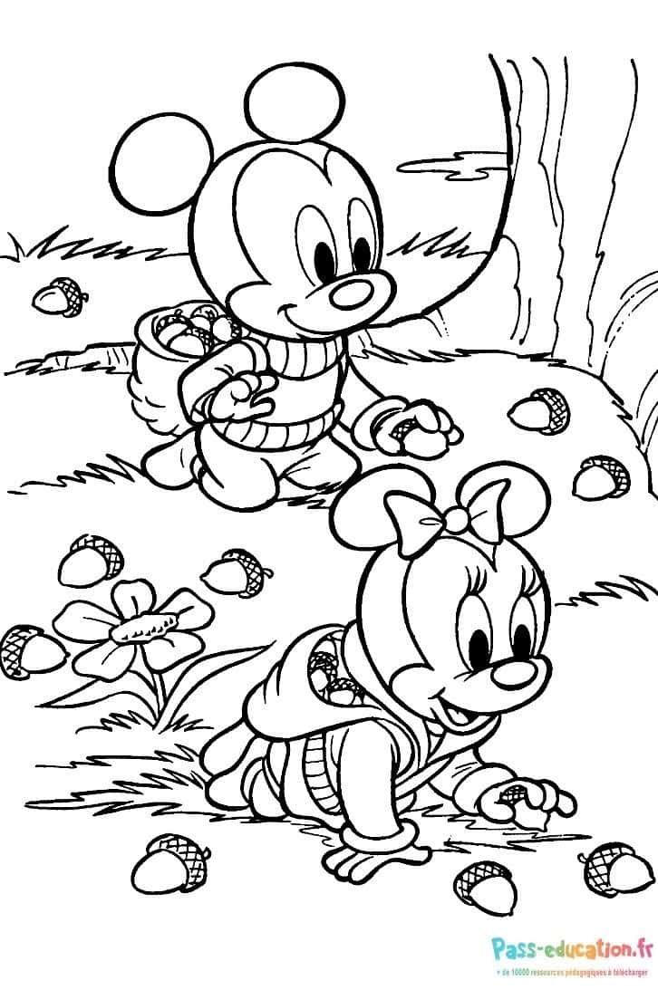 Coloriage Automne avec Mickey à imprimer et colorier