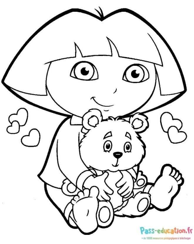 Coloriage Dora et son ours à imprimer et colorier