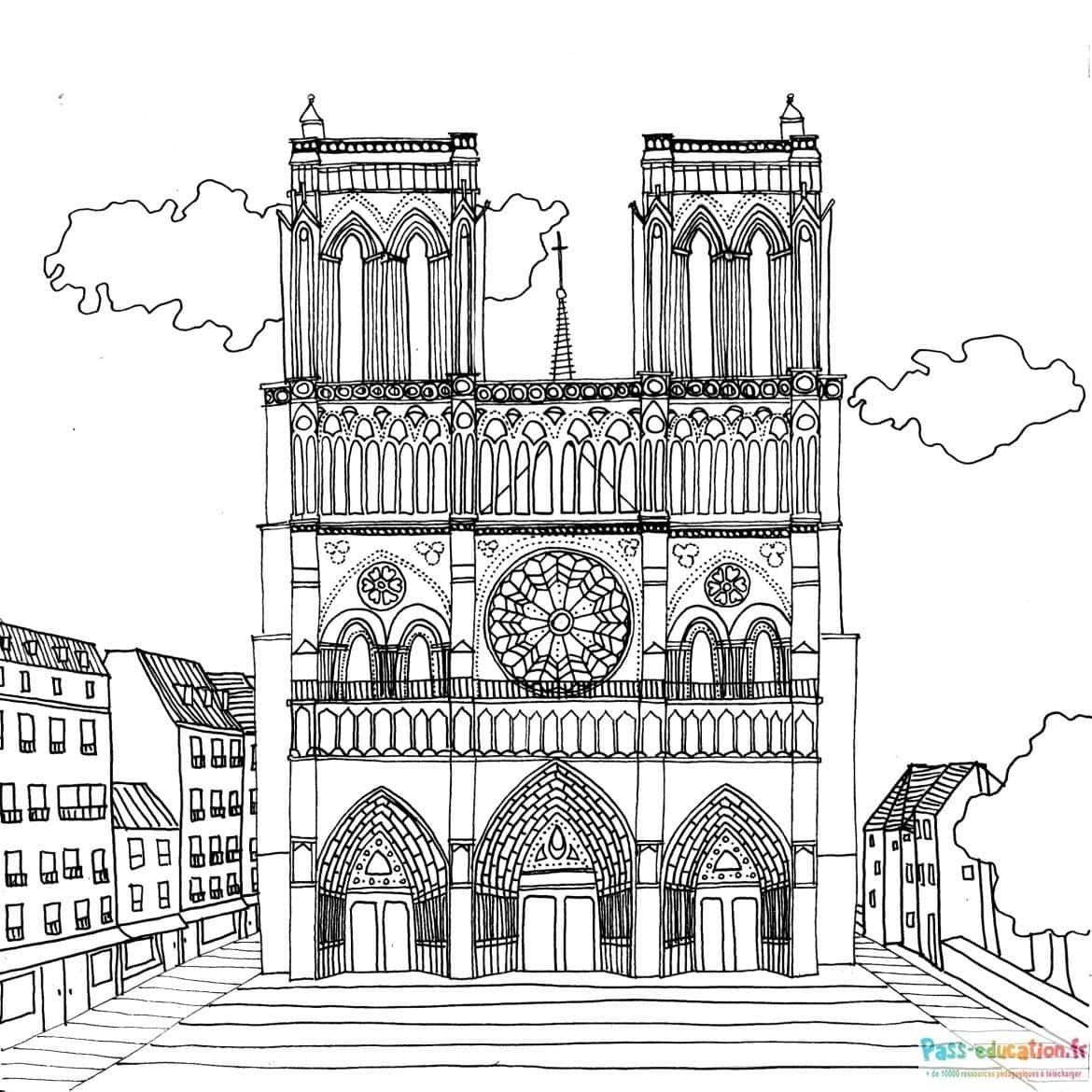 Coloriage Cathédrale Notre-Dame à imprimer et colorier