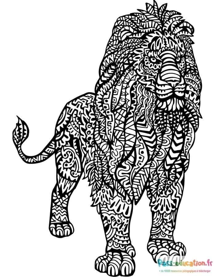 Coloriage Lion mandala à imprimer et colorier