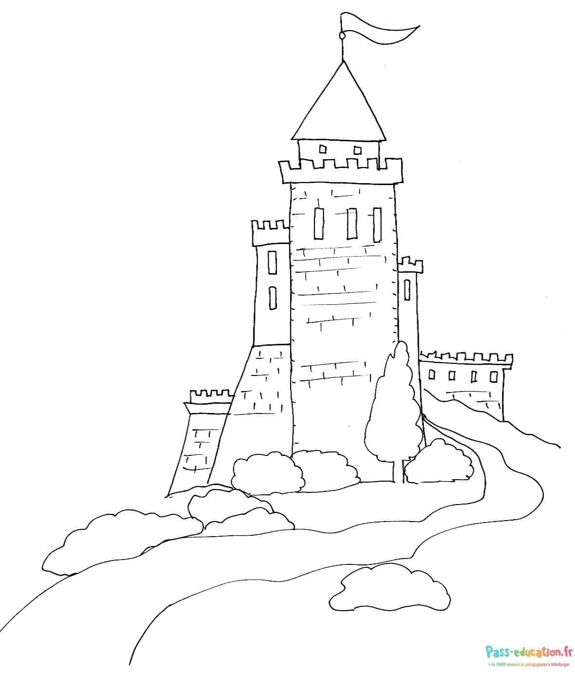 Coloriage Château fort médiéval à imprimer et colorier