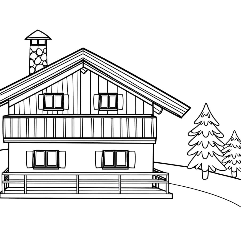 Coloriage Chalet de montagne à imprimer et colorier
