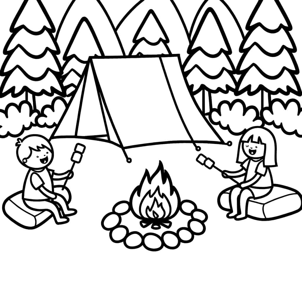 Coloriage Camping en forêt à imprimer et colorier