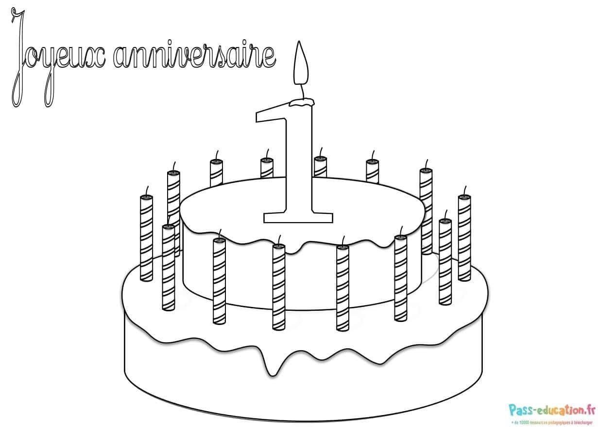 Coloriage Gâteau d'anniversaire 1 an à imprimer et colorier