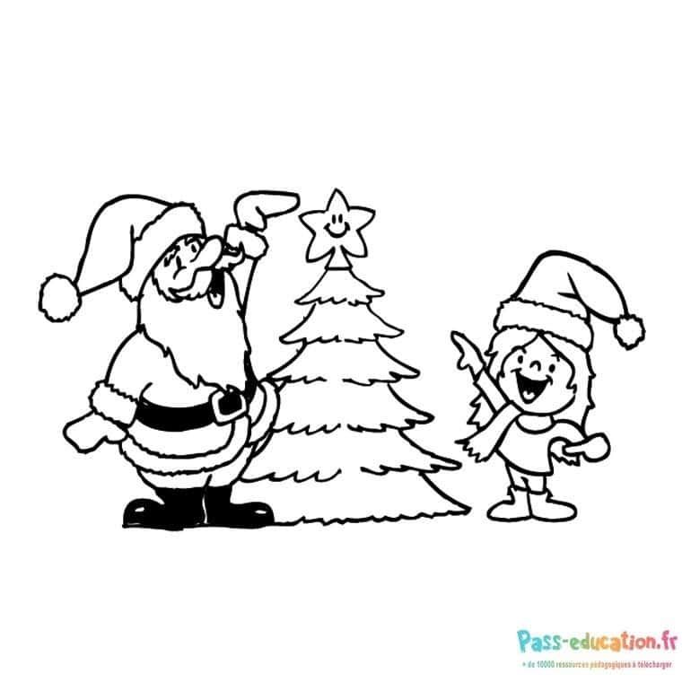 Coloriage Père Noël et enfant à imprimer et colorier