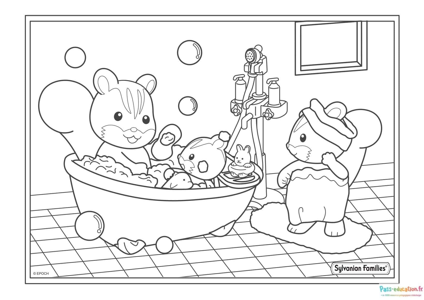 Coloriage Famille Sylvanian à imprimer et colorier