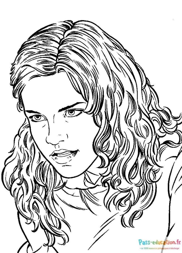 Coloriage Cheveux ondulés Hermione à imprimer et colorier