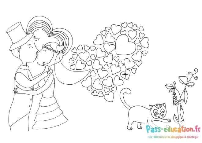 Coloriage Mariés romantiques à imprimer et colorier