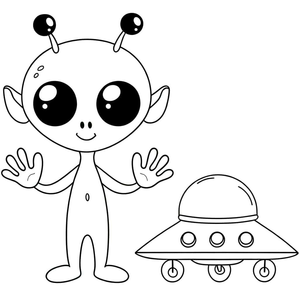 Coloriage Alien et soucoupe à imprimer et colorier