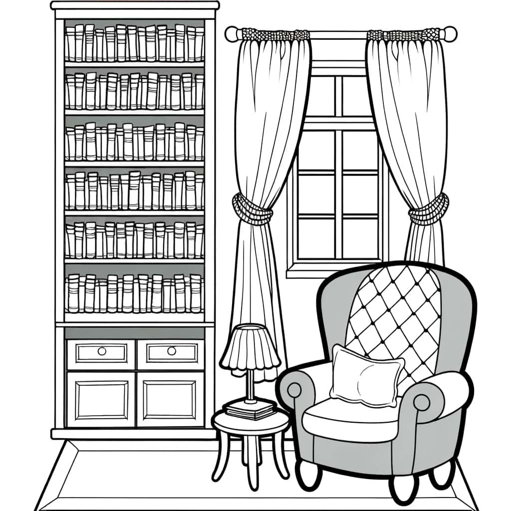 Coloriage Bibliothèque et fauteuil à imprimer et colorier
