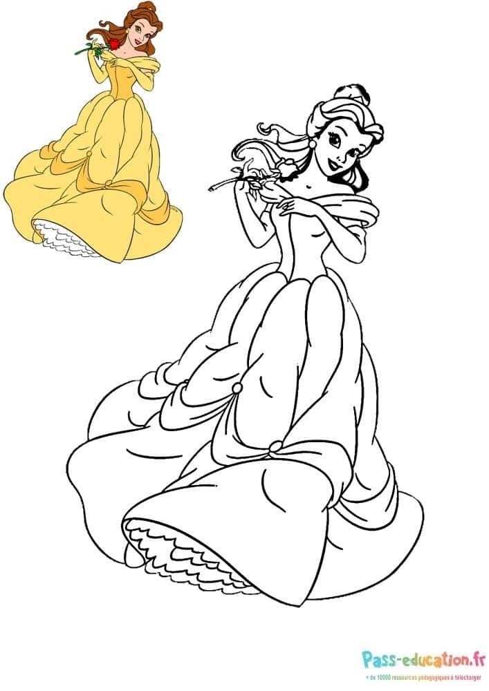 Coloriage Belle et son oiseau à imprimer et colorier
