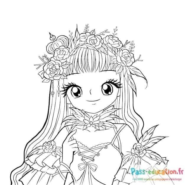 Coloriage Princesse fleurie à imprimer et colorier