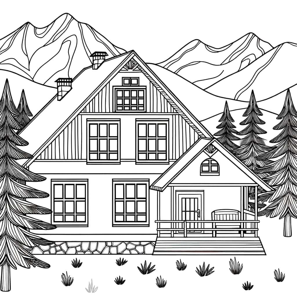 Coloriage Chalet de montagne à imprimer et colorier