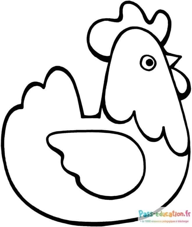 Coloriage Poule dessin simple à imprimer et colorier