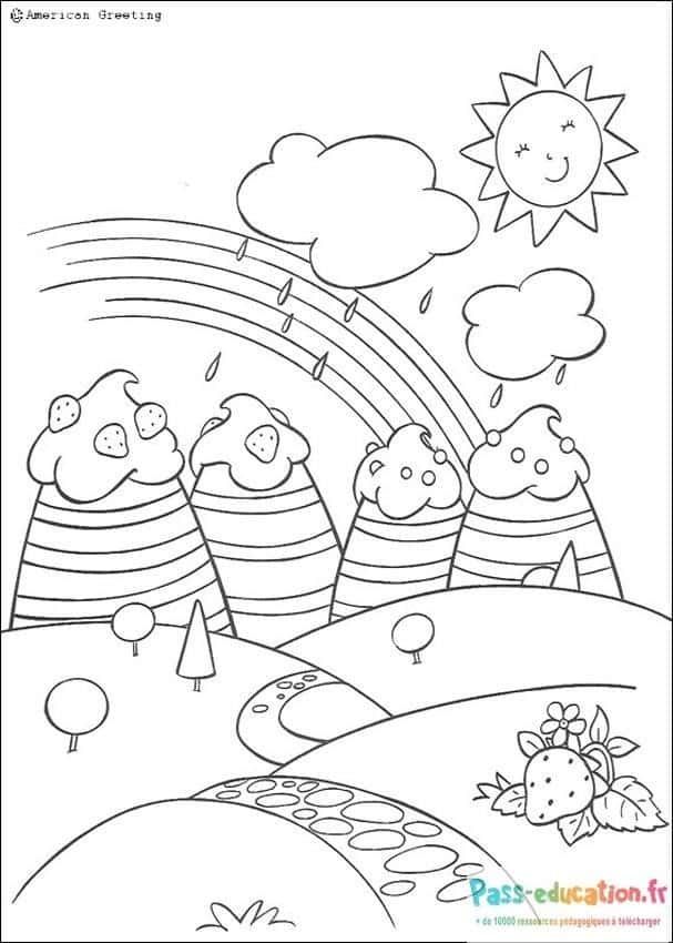 Coloriage Arc-en-ciel et desserts à imprimer et colorier
