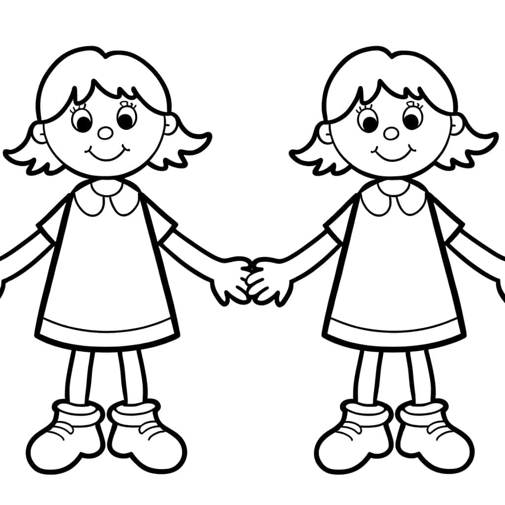 Coloriage Deux amies se tenant par la main à imprimer et colorier