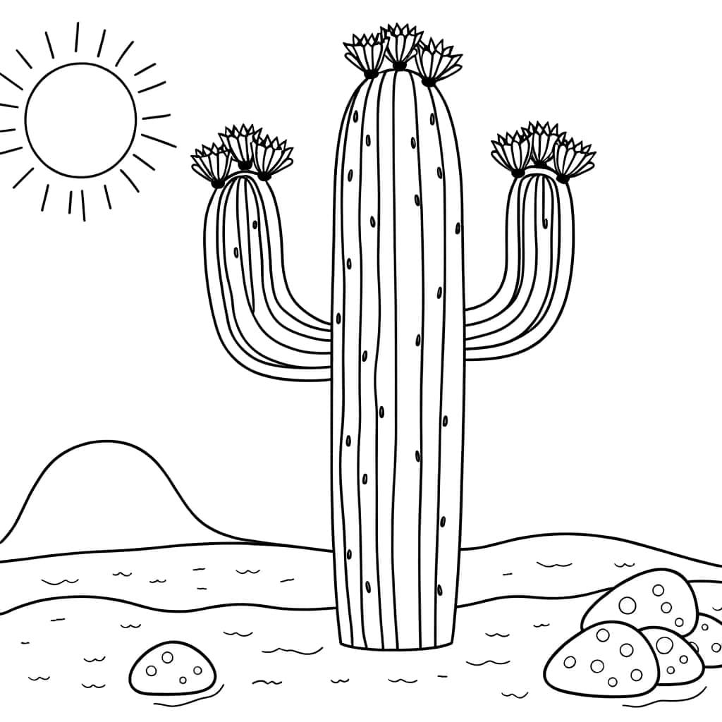 Coloriage Cactus ensoleillé à imprimer et colorier