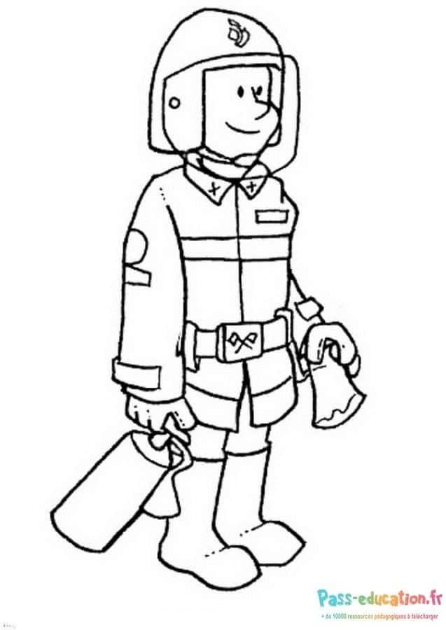 Coloriage Pompier prêt à l'action à imprimer et colorier