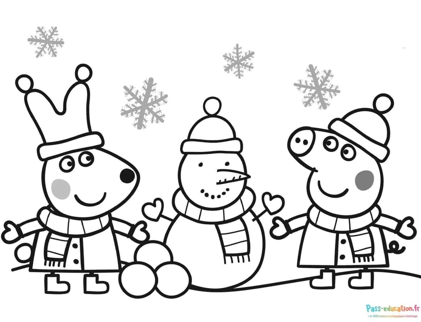 Coloriage Peppa Pig hiver à imprimer et colorier