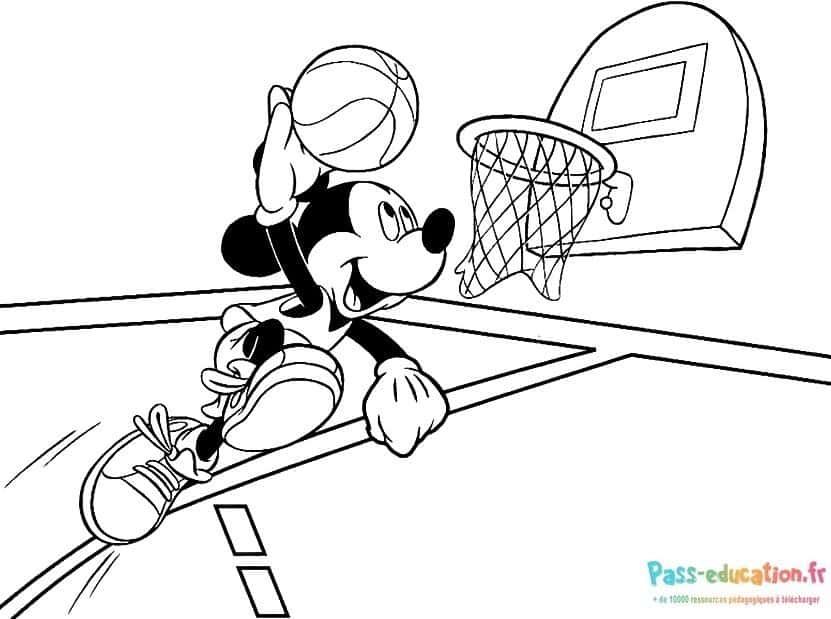 Coloriage Mickey au basketball à imprimer et colorier