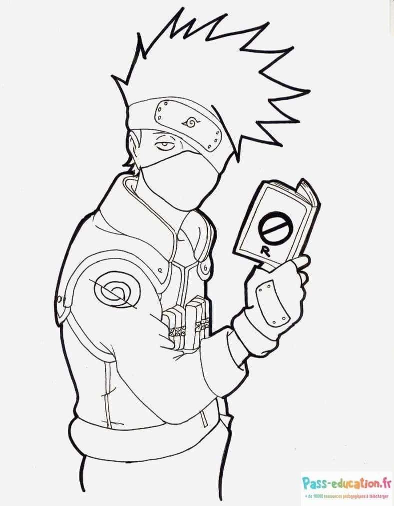 Coloriage Kakashi avec livre à imprimer et colorier