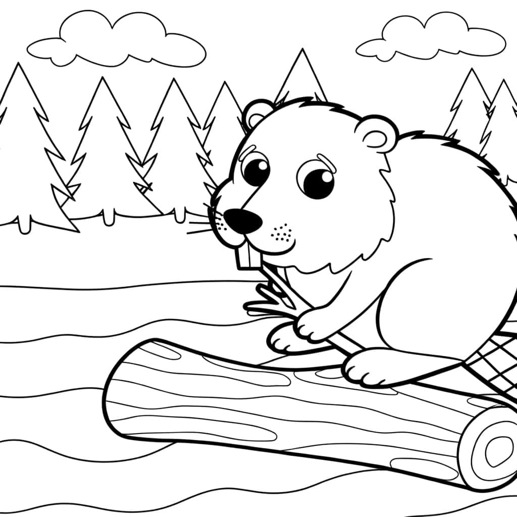 Coloriage Castor au travail à imprimer et colorier